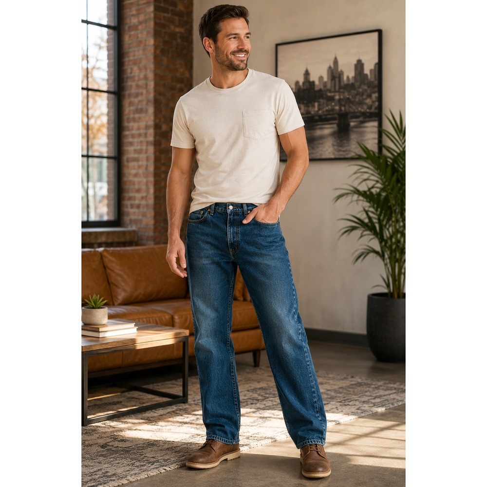 Levi's Jeans Mens 38x30 Blue 505 Regular Fit Straight Leg Medium Wash Denim